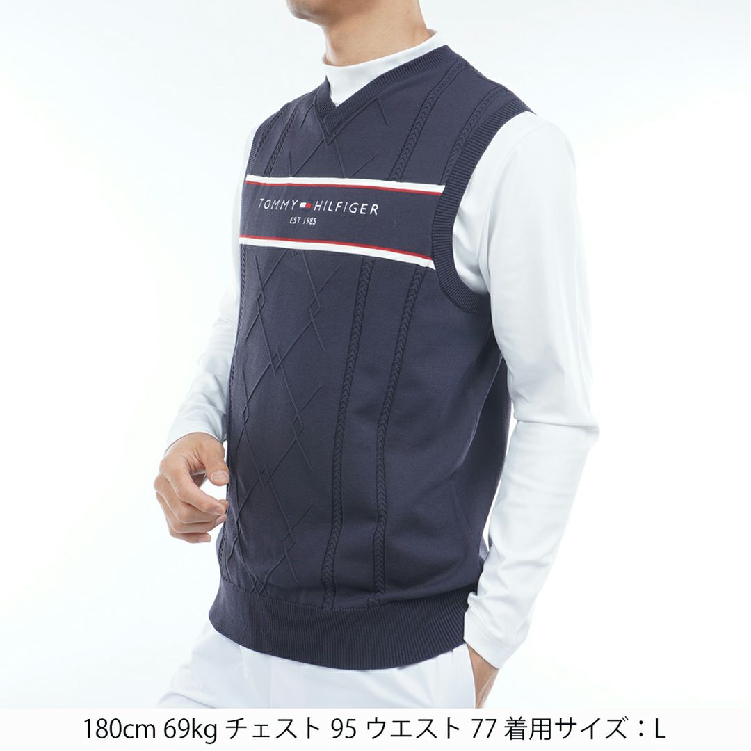 トミー ヒルフィガー ゴルフ Tommy Hilfiger Golf メンズ メンズ ケ-ブル浅Vネック ニットベスト THMA560 詳細14