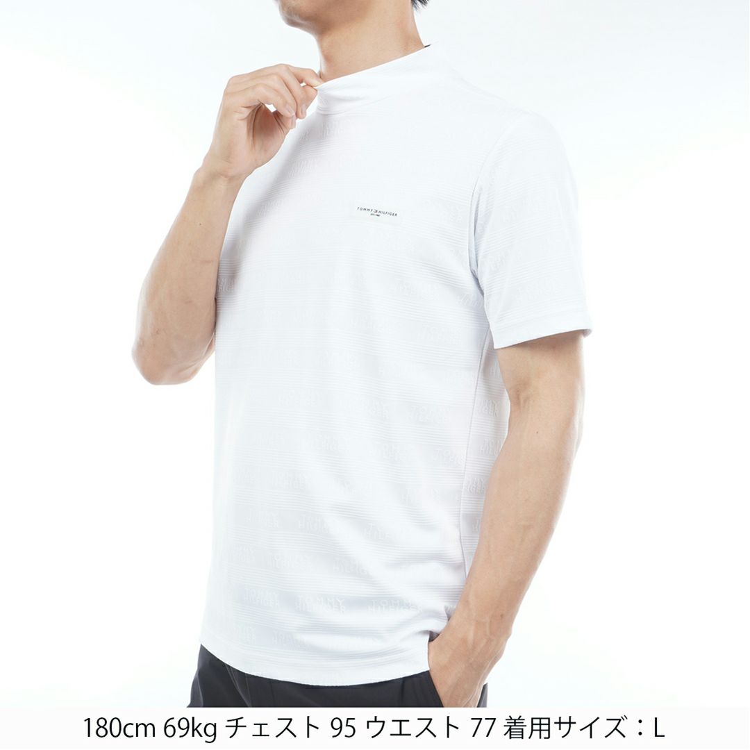 [トミーヒルフィガー]メンズ ロゴジャガード 半袖モックネックシャツ　ホワイト