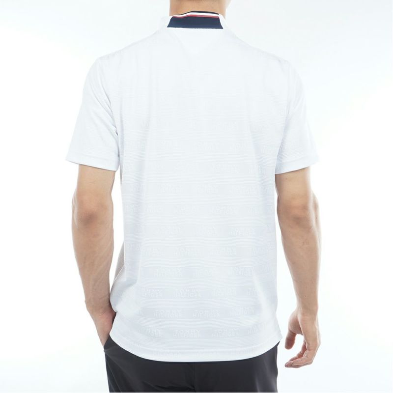 [トミーヒルフィガー]メンズ ロゴジャガード 半袖モックネックシャツ　ホワイト