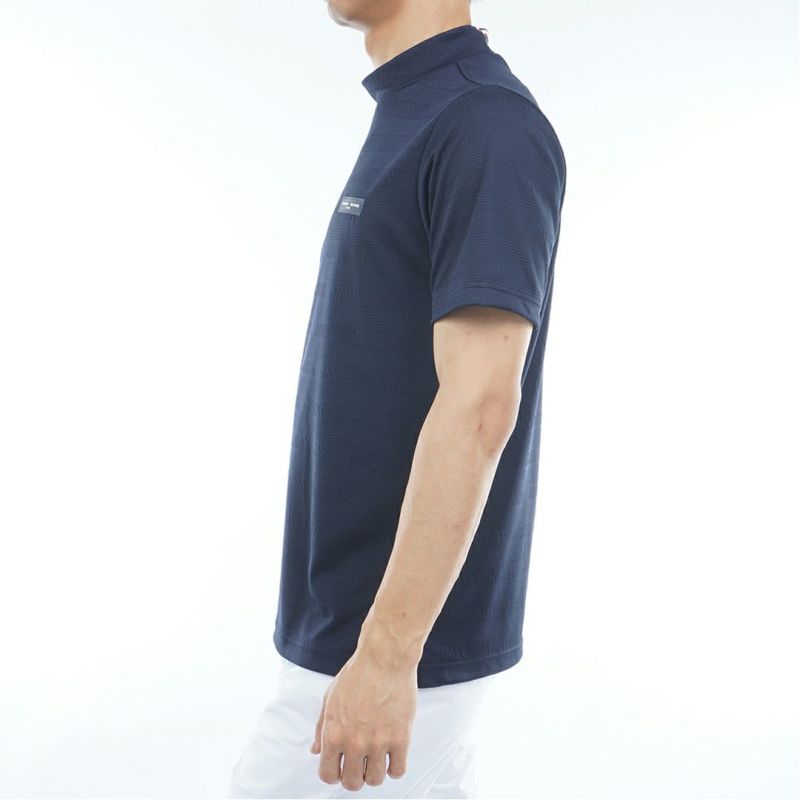 [トミーヒルフィガー]メンズ ロゴジャガード 半袖モックネックシャツ　ネイビー