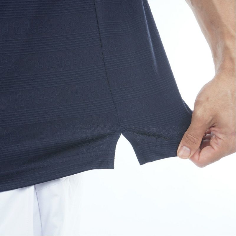 [トミーヒルフィガー]メンズ ロゴジャガード 半袖モックネックシャツ　ネイビー