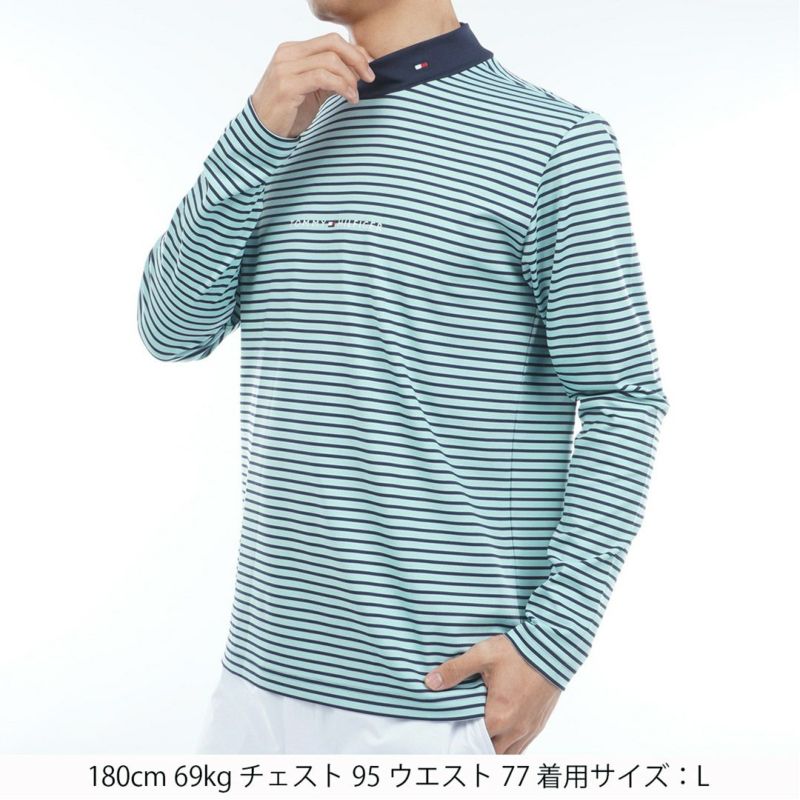 [トミーヒルフィガー]メンズ ベア天 長袖モックネックシャツ　サックス