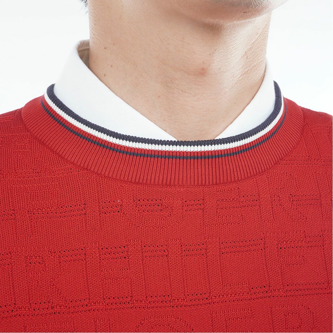 [トミーヒルフィガー]メンズ ロゴジャガード クル-ネックニット　レッド