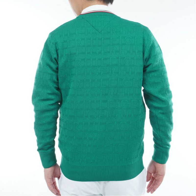 [トミーヒルフィガー]メンズ ロゴジャガード クル-ネックニット　グリーン[トミーヒルフィガー]メンズ ロゴジャガード クル-ネックニット　グリーン