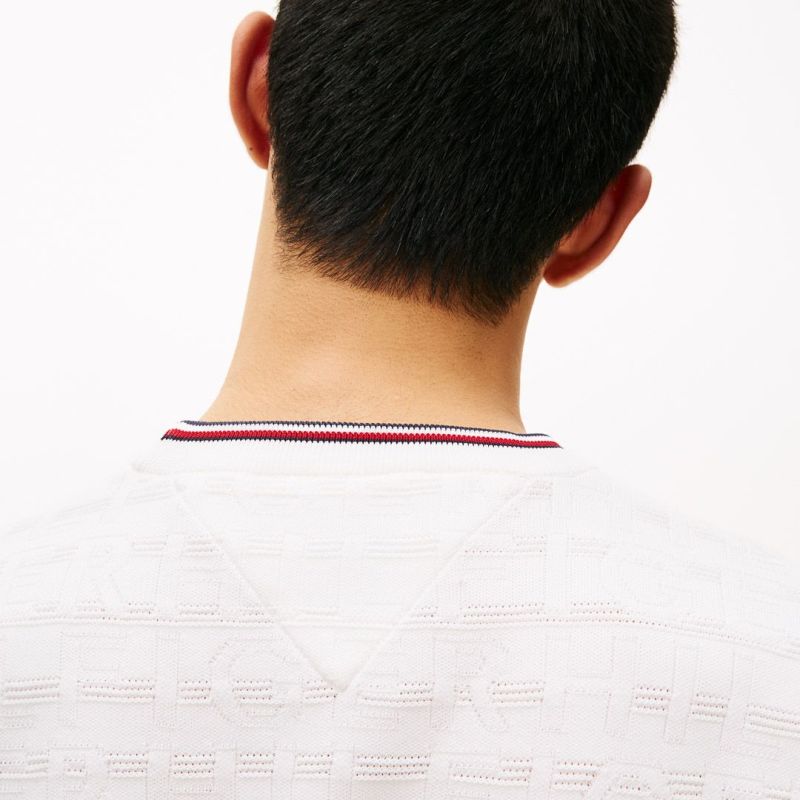 [トミーヒルフィガー]メンズ ロゴジャガード クル-ネックニット