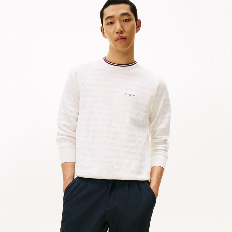 [トミーヒルフィガー]メンズ ロゴジャガード クル-ネックニット