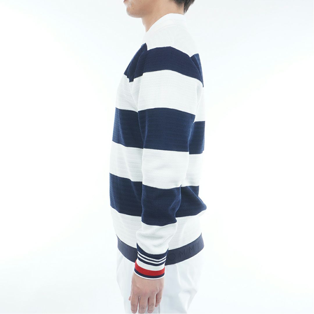 [トミーヒルフィガー]メンズ ボーダー クルーネックニット　ホワイト