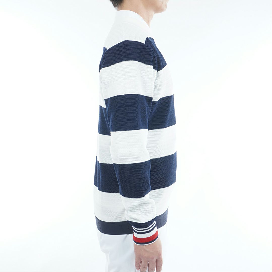 [トミーヒルフィガー]メンズ ボーダー クルーネックニット　ホワイト