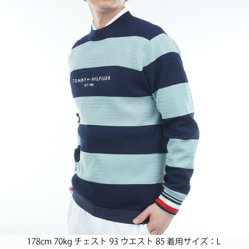 [トミーヒルフィガー]メンズ ボーダー クルーネックニット　サックス