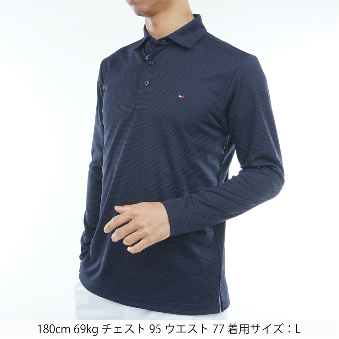 [トミーヒルフィガー]メンズ ロゴジャガ-ド 長袖台衿付きシャツ　ネイビー