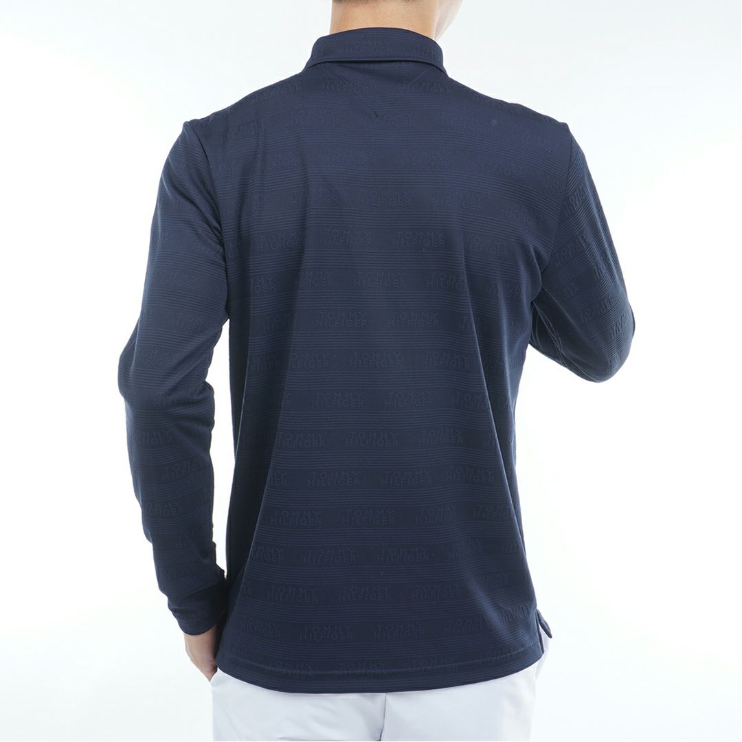 [トミーヒルフィガー]メンズ ロゴジャガ-ド 長袖台衿付きシャツ　ネイビー