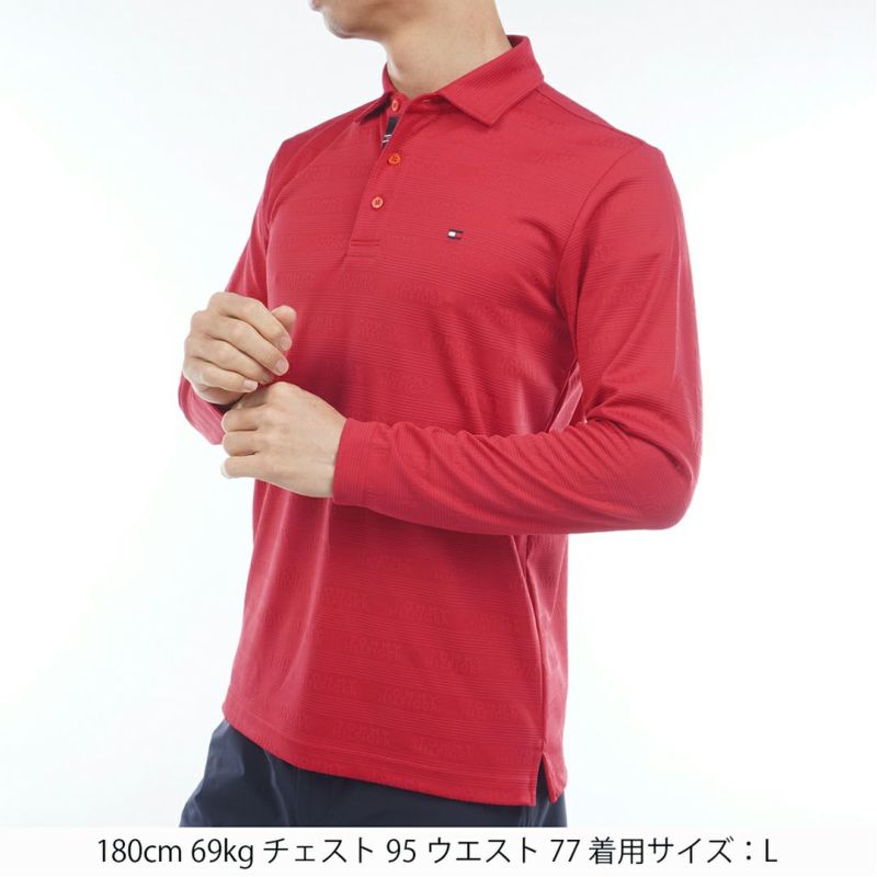 [トミーヒルフィガー]メンズ ロゴジャガ-ド 長袖台衿付きシャツ　レッド