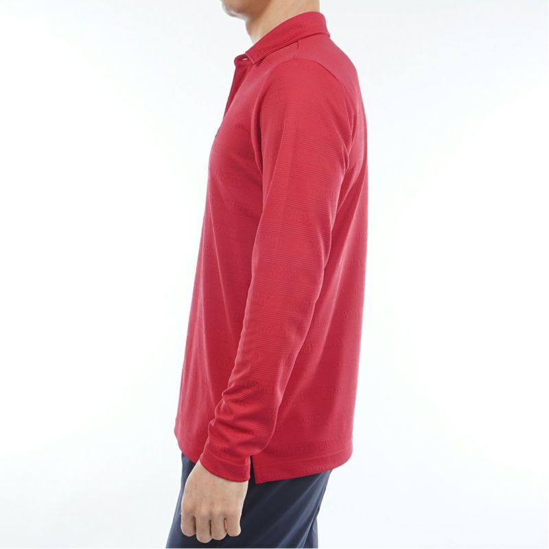 [トミーヒルフィガー]メンズ ロゴジャガ-ド 長袖台衿付きシャツ　レッド