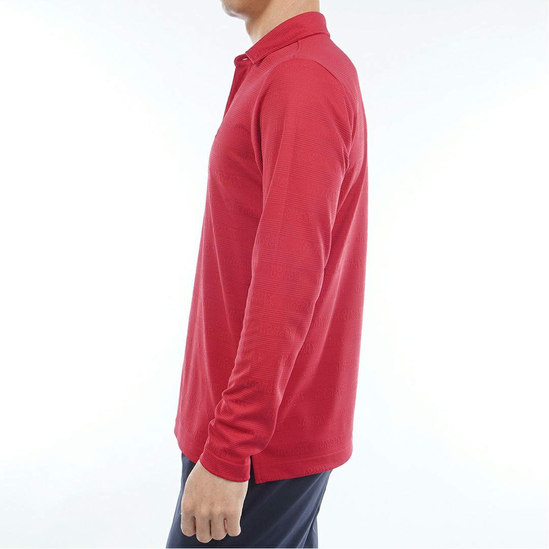 [トミーヒルフィガー]メンズ ロゴジャガ-ド 長袖台衿付きシャツ　レッド