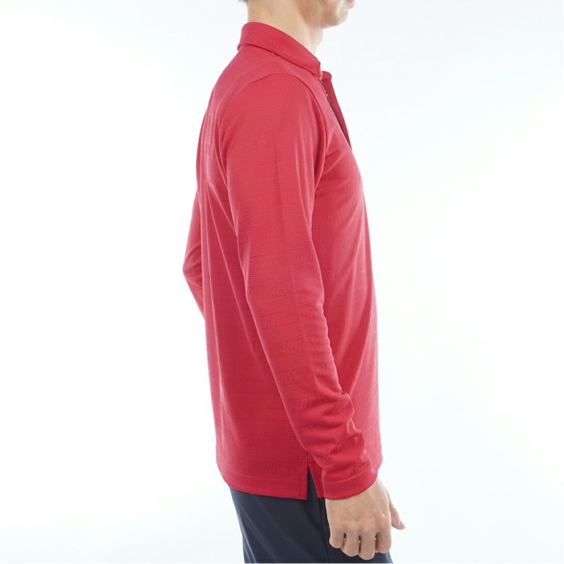 [トミーヒルフィガー]メンズ ロゴジャガ-ド 長袖台衿付きシャツ　レッド