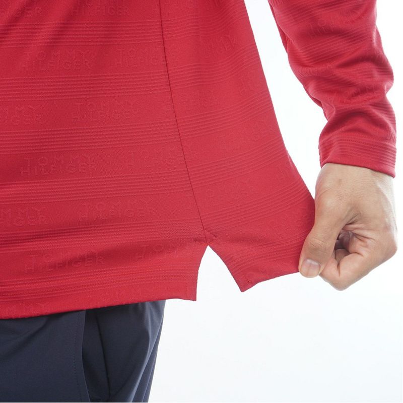 [トミーヒルフィガー]メンズ ロゴジャガ-ド 長袖台衿付きシャツ　レッド