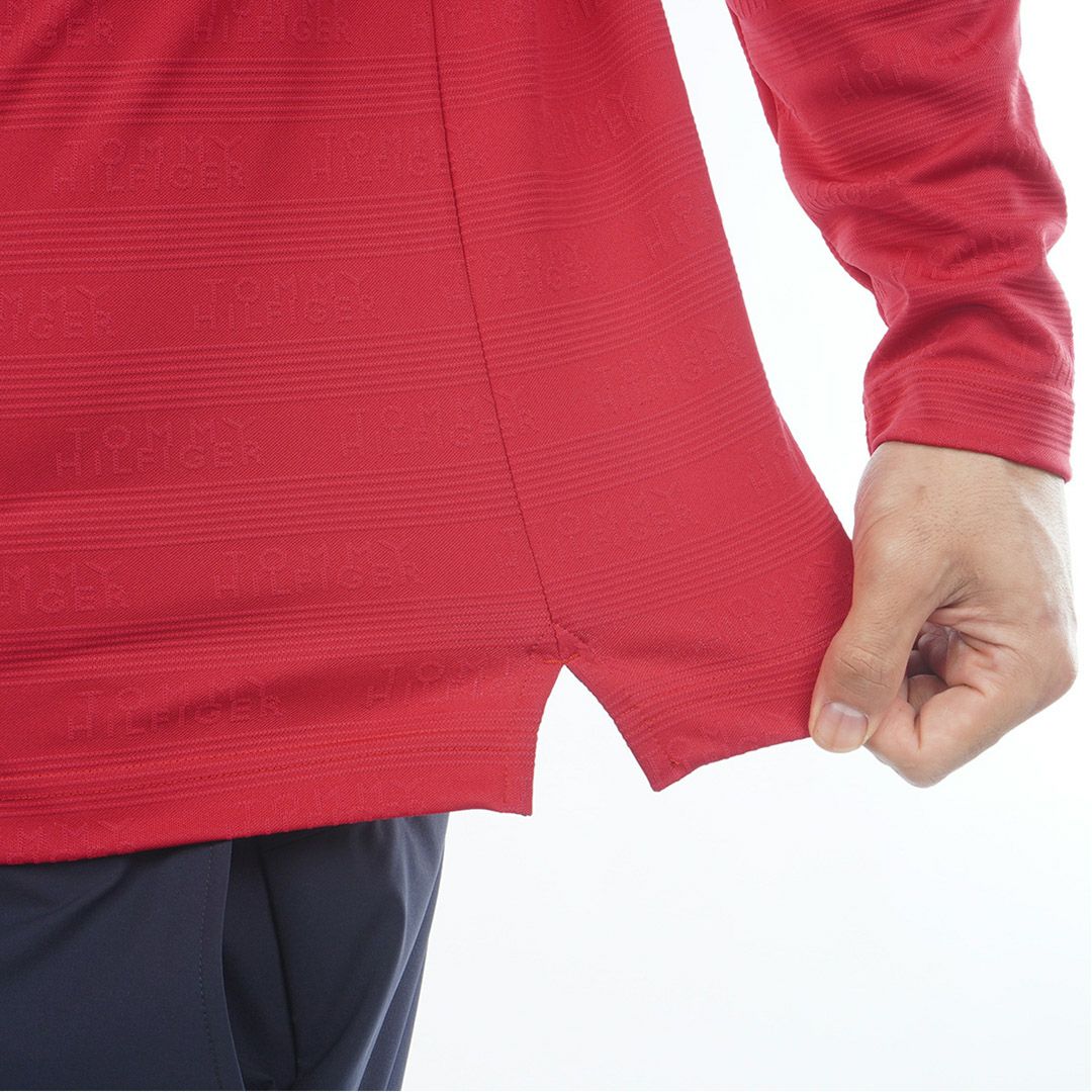 [トミーヒルフィガー]メンズ ロゴジャガ-ド 長袖台衿付きシャツ　レッド