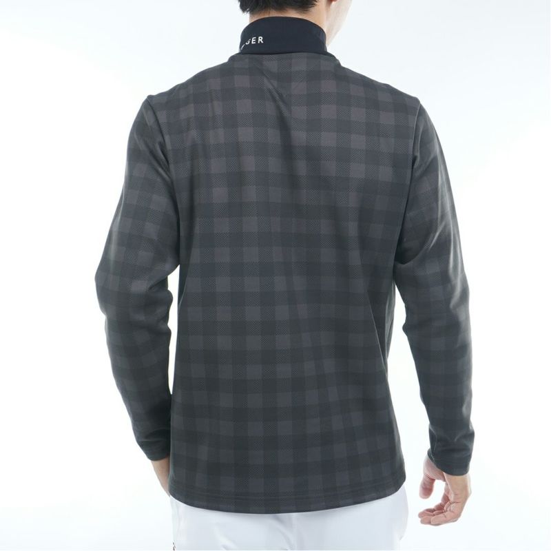 [トミーヒルフィガー]メンズ チェック柄 長袖ハイネックシャツ　ブラック