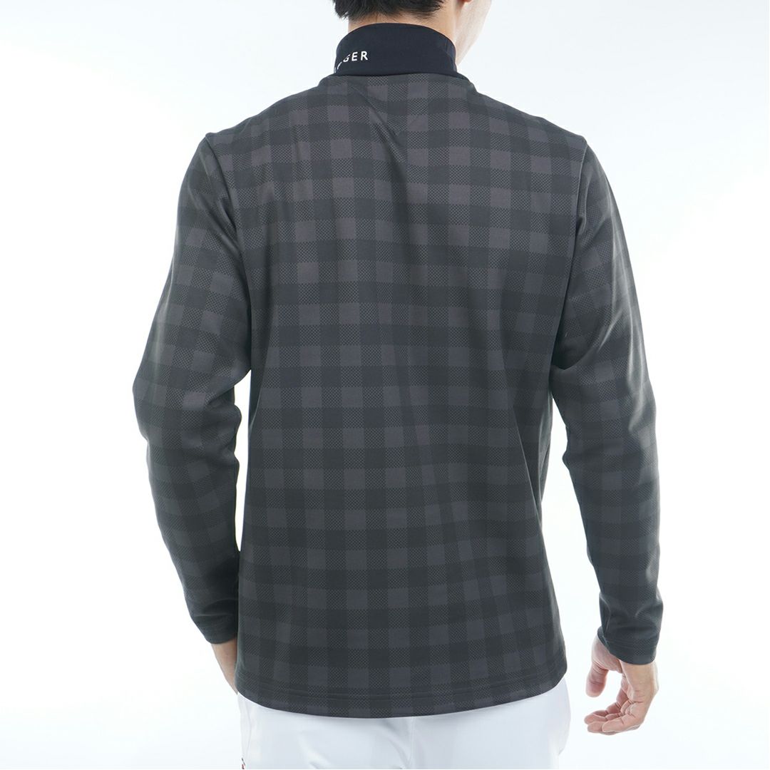 [トミーヒルフィガー]メンズ チェック柄 長袖ハイネックシャツ　ブラック