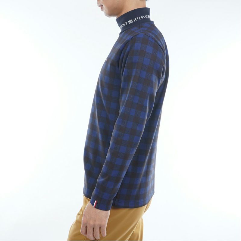 [トミーヒルフィガー]メンズ チェック柄 長袖ハイネックシャツ　ネイビー