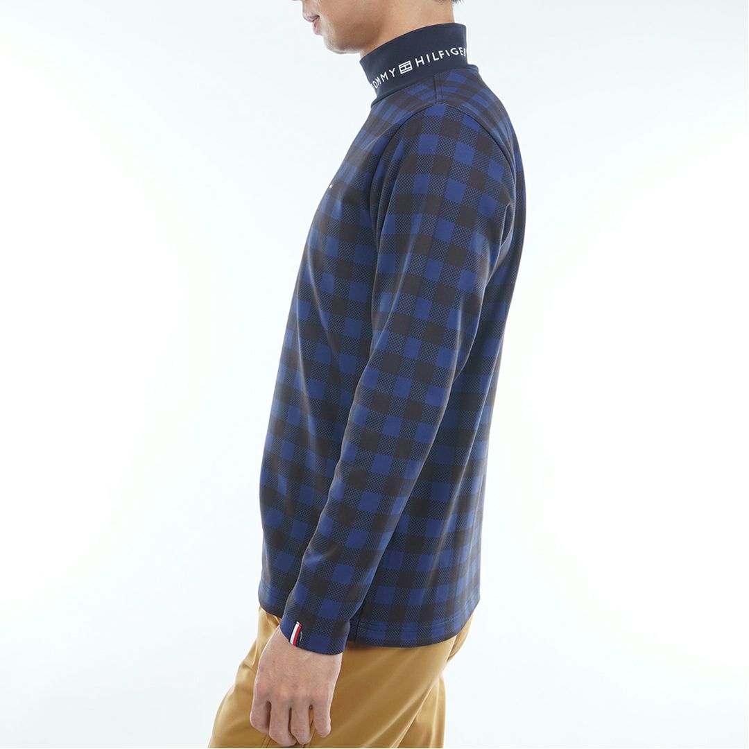 [トミーヒルフィガー]メンズ チェック柄 長袖ハイネックシャツ　ネイビー