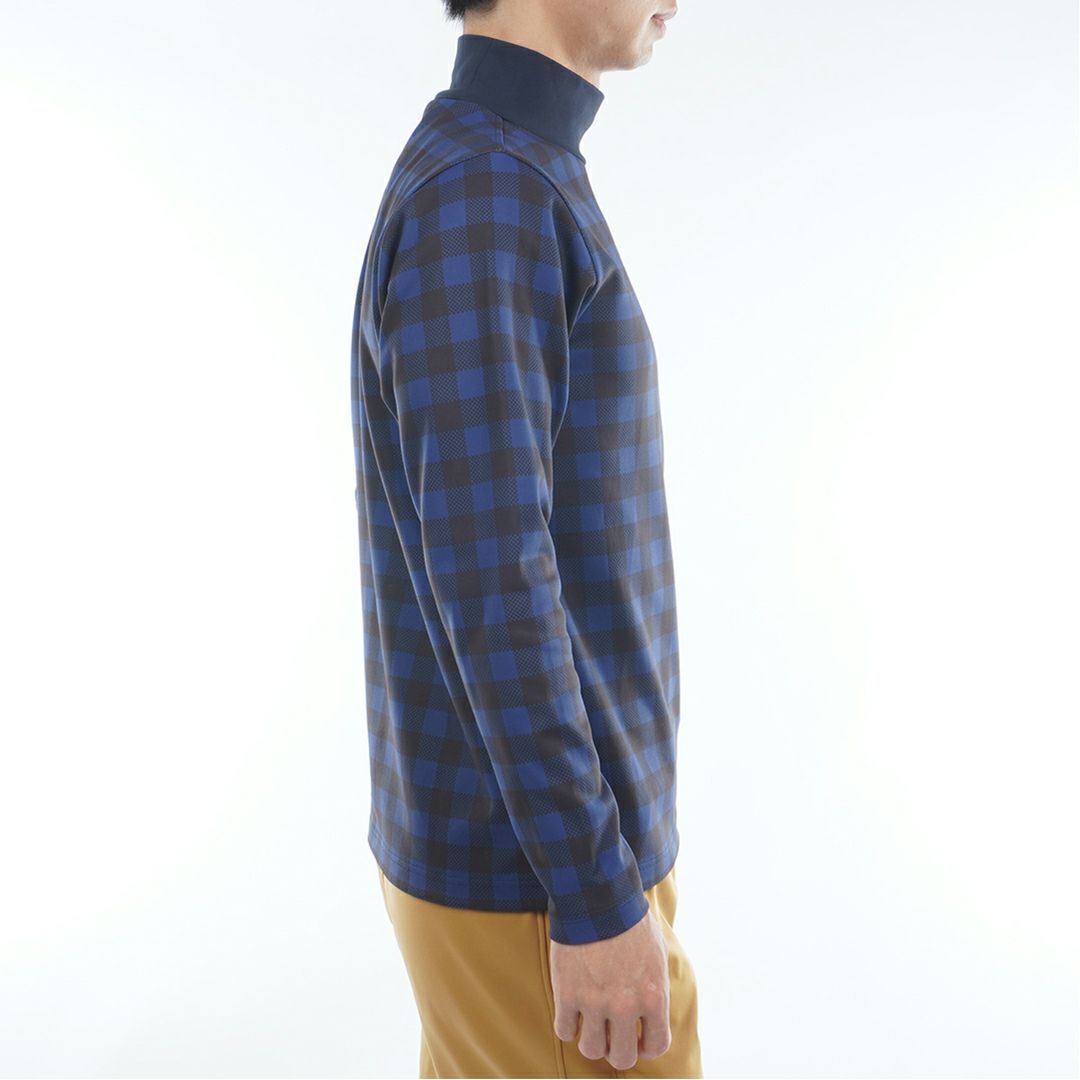 [トミーヒルフィガー]メンズ チェック柄 長袖ハイネックシャツ　ネイビー