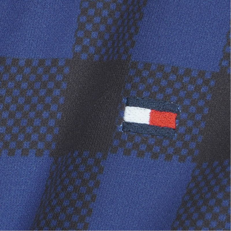 [トミーヒルフィガー]メンズ チェック柄 長袖ハイネックシャツ　ネイビー