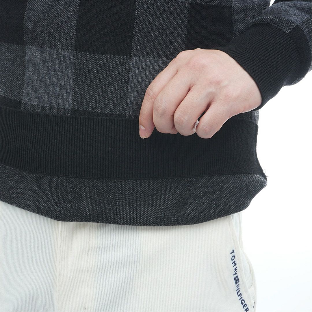 [トミーヒルフィガー]メンズ チェックジャガード クルーネックニット　ブラック