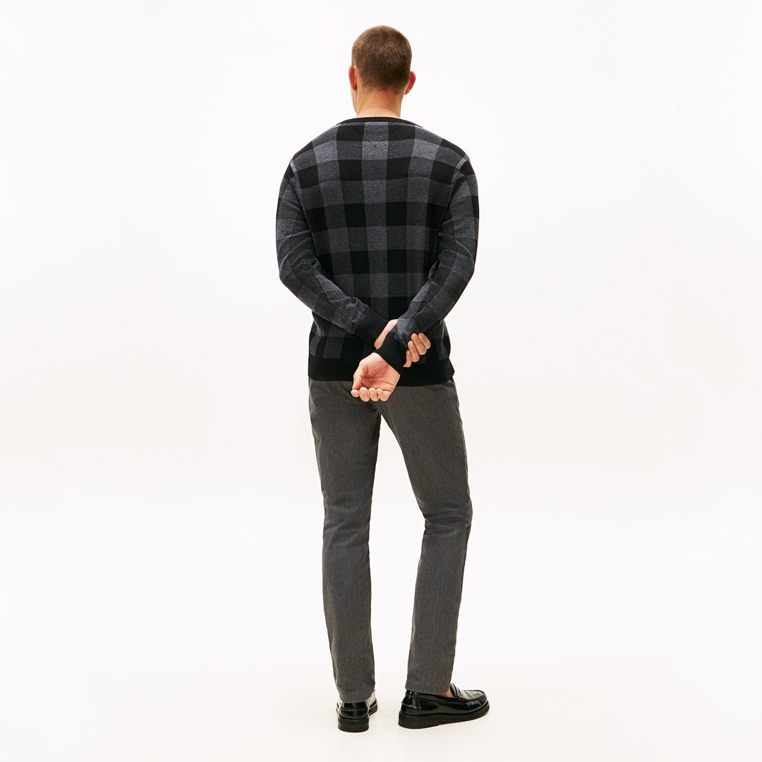 [トミーヒルフィガー]メンズ チェックジャガード クルーネックニット