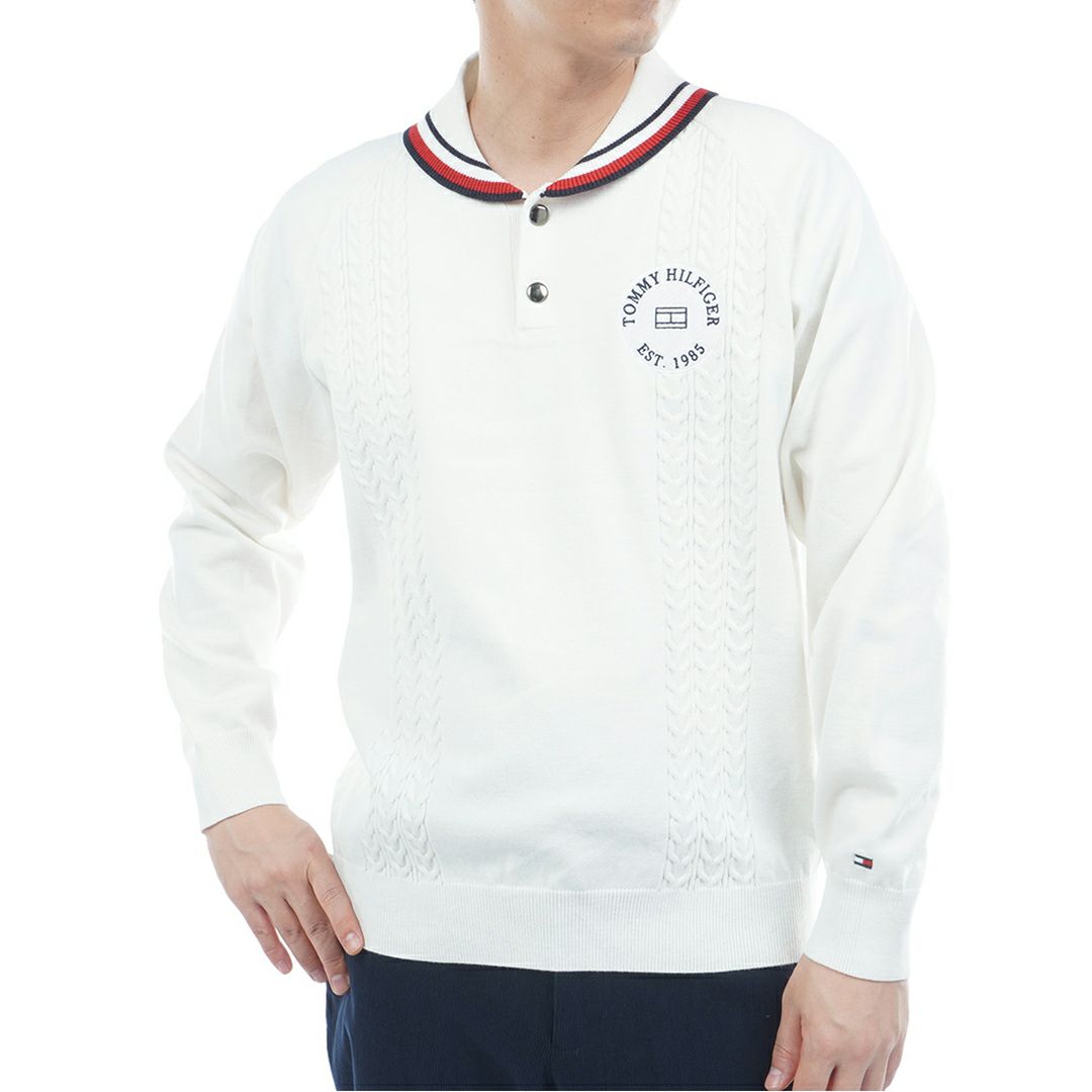 トミー ヒルフィガー ゴルフ Tommy Hilfiger Golf メンズ メンズ ケーブル柄 ショールカラーニット THMA572 詳細1