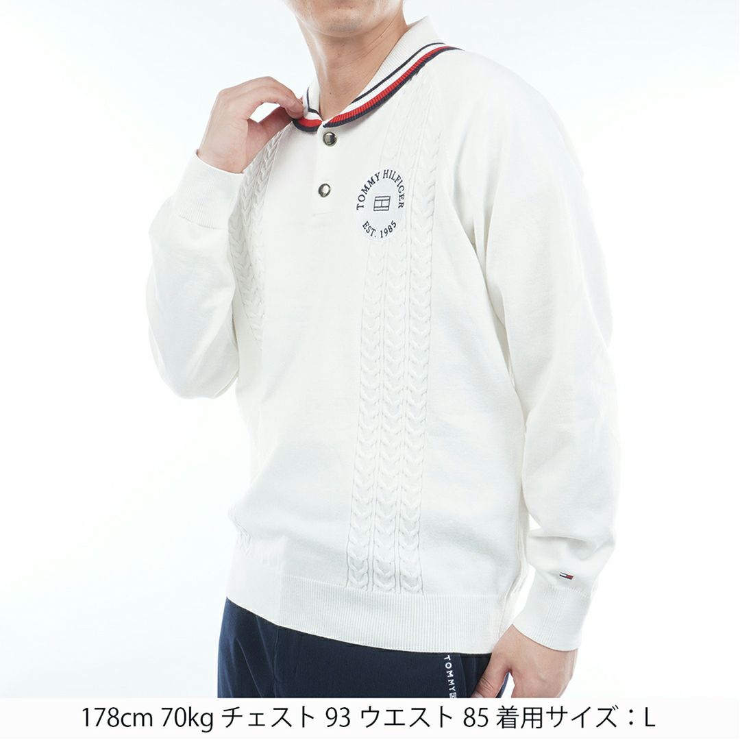 トミー ヒルフィガー ゴルフ Tommy Hilfiger Golf メンズ メンズ ケーブル柄 ショールカラーニット THMA572 詳細2