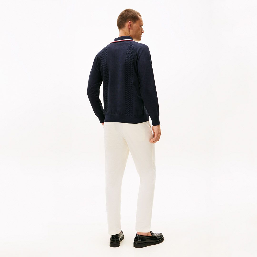 [トミーヒルフィガー]メンズ ケーブル柄 ショールカラーニット