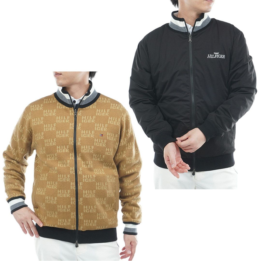 [トミーヒルフィガー]メンズ ロゴジャガードニット リバーシブルジャケット　キャメル