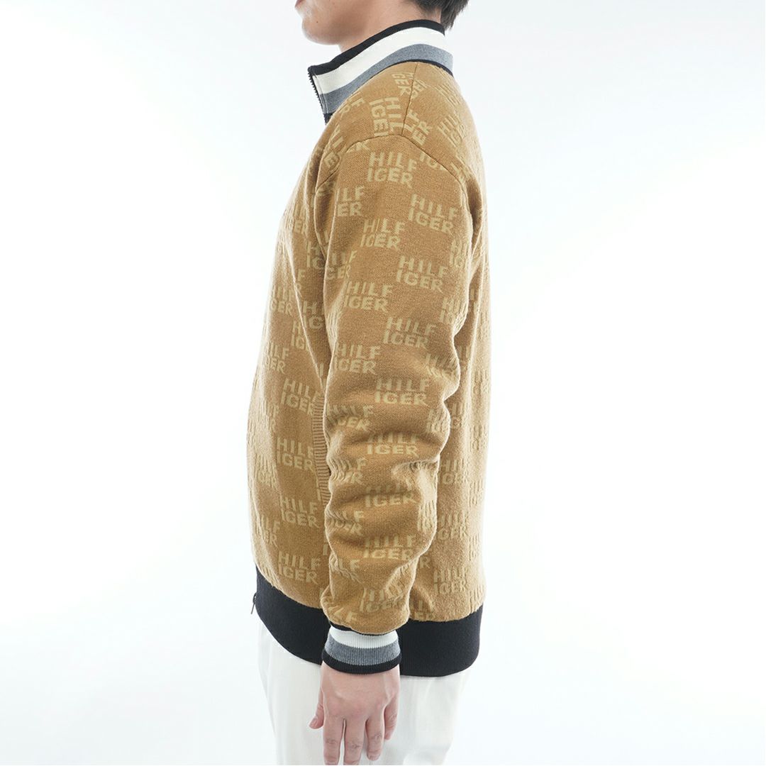 [トミーヒルフィガー]メンズ ロゴジャガードニット リバーシブルジャケット　キャメル