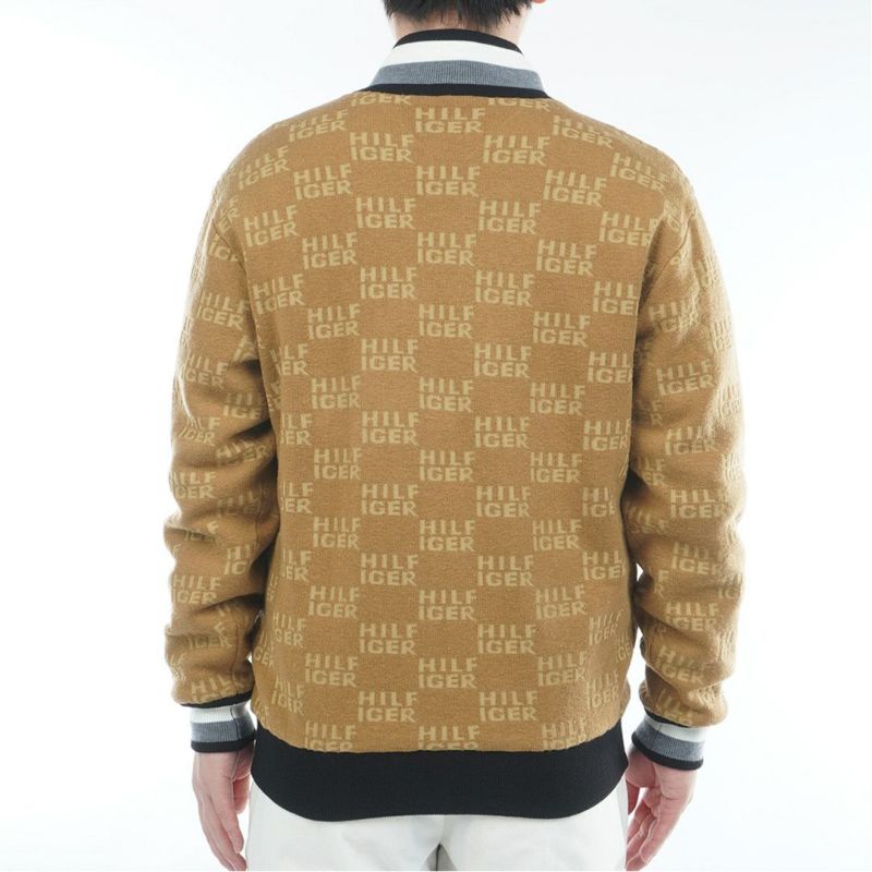 [トミーヒルフィガー]メンズ ロゴジャガードニット リバーシブルジャケット　キャメル