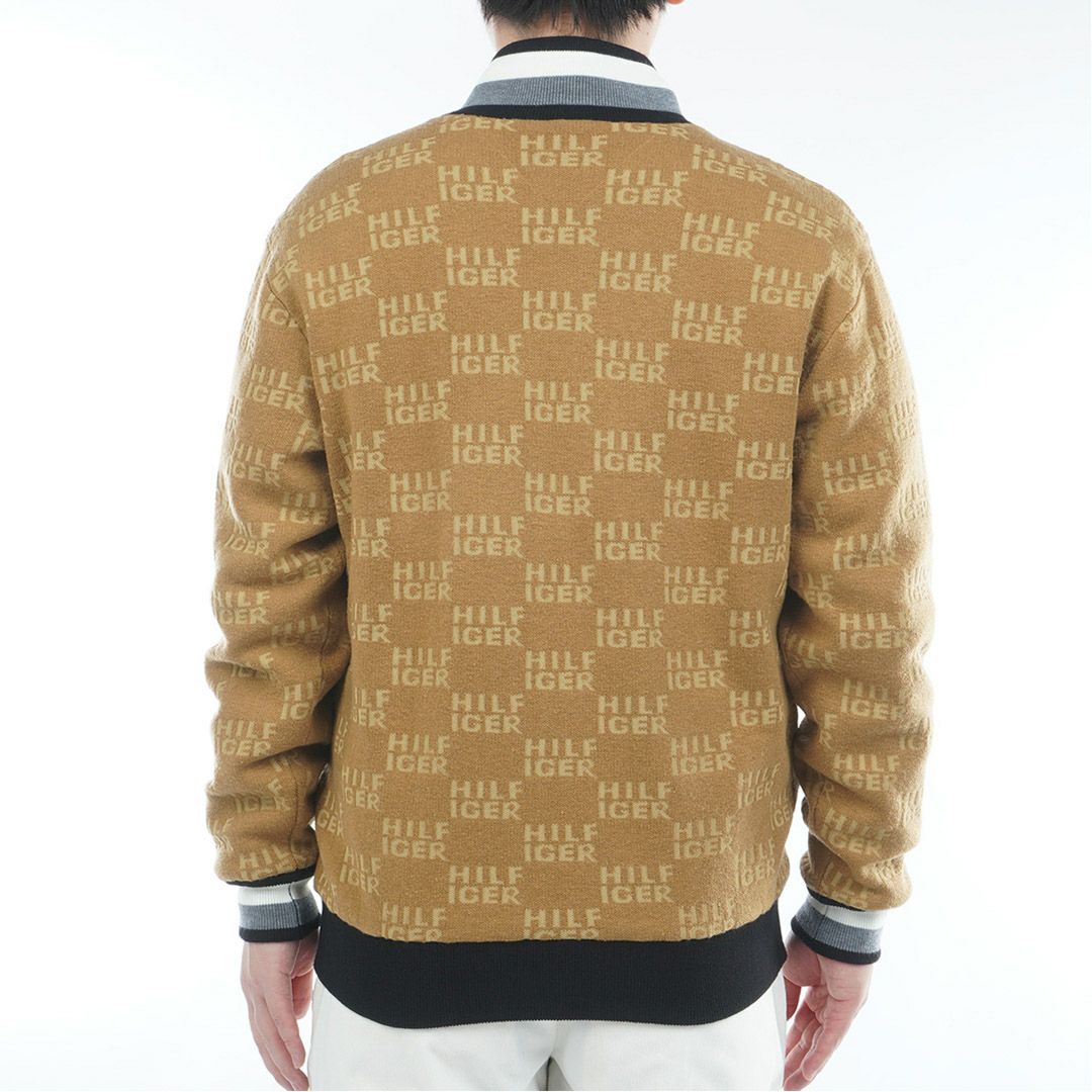 [トミーヒルフィガー]メンズ ロゴジャガードニット リバーシブルジャケット　キャメル