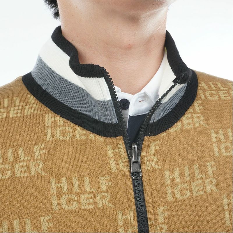 [トミーヒルフィガー]メンズ ロゴジャガードニット リバーシブルジャケット　キャメル