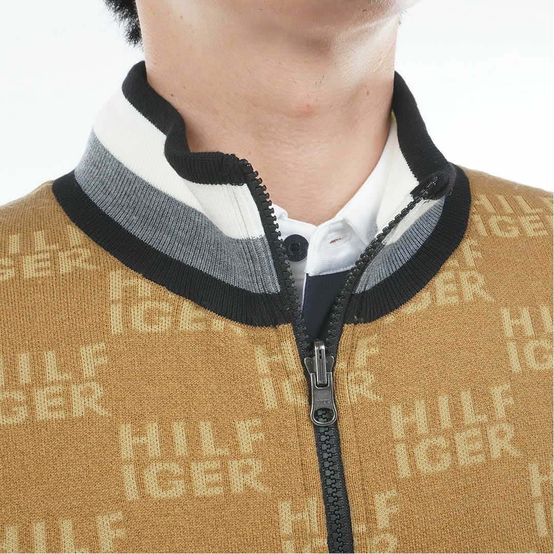 [トミーヒルフィガー]メンズ ロゴジャガードニット リバーシブルジャケット　キャメル