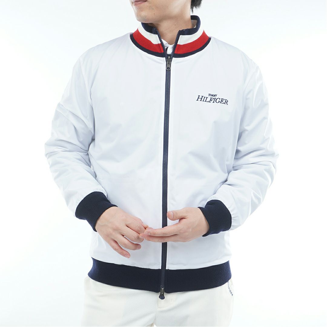 [トミーヒルフィガー]メンズ ロゴジャガードニット リバーシブルジャケット　ネイビー裏