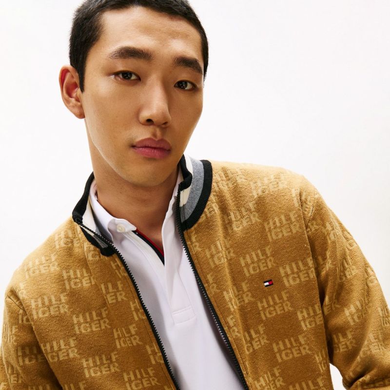 [トミーヒルフィガー]メンズ ロゴジャガードニット リバーシブルジャケット