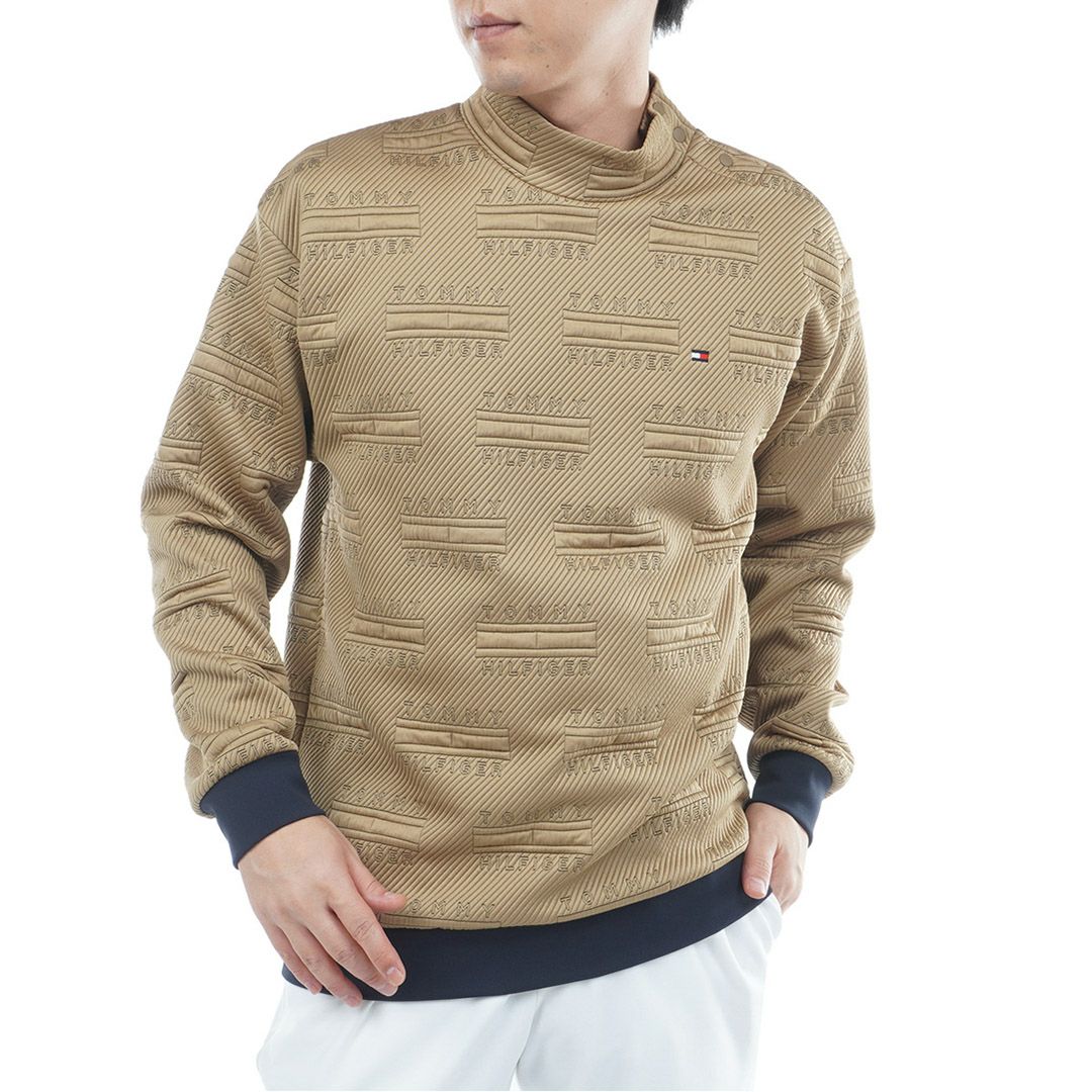 [トミーヒルフィガー]メンズ ジャガードキルト モックネックスウェット　キャメル