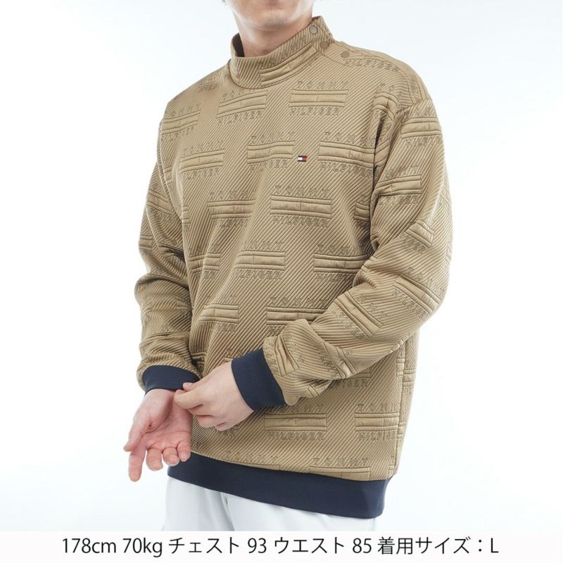 [トミーヒルフィガー]メンズ ジャガードキルト モックネックスウェット　キャメル