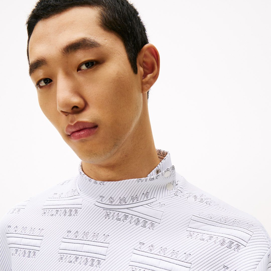 [トミーヒルフィガー]メンズ ジャガードキルト モックネックスウェット