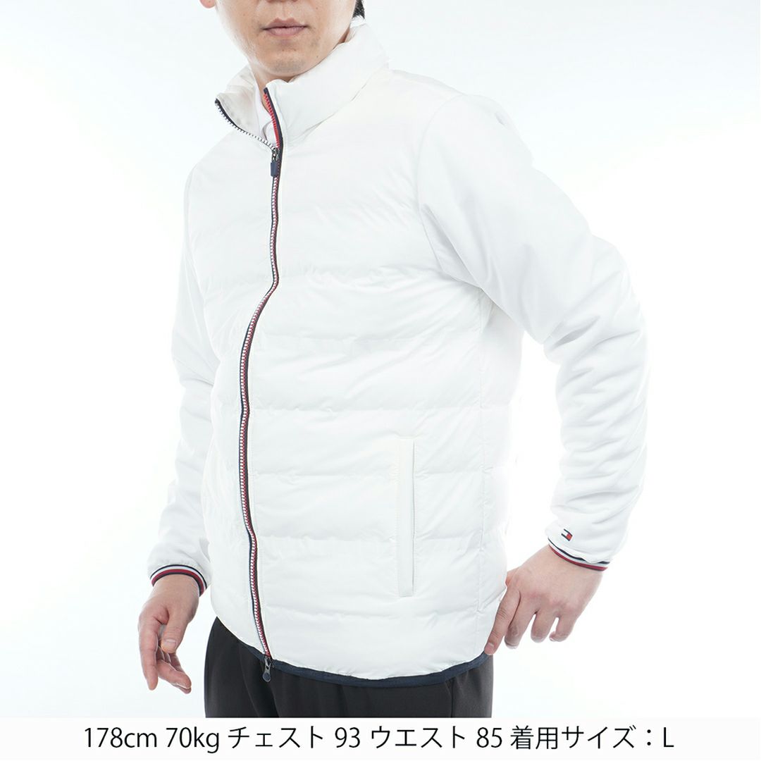 [トミーヒルフィガー]メンズ ロゴ入り接結キルト 中綿ジャケット　ホワイト