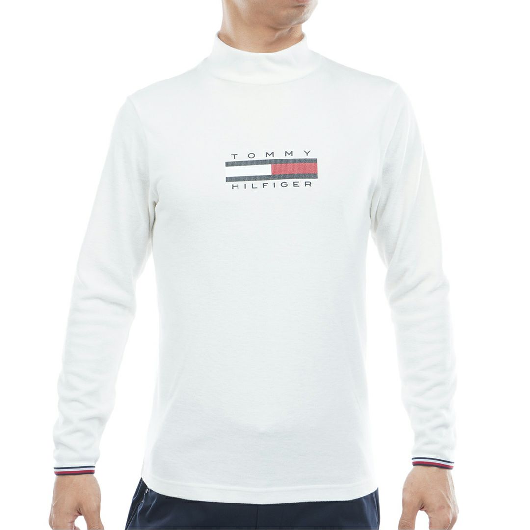 [トミーヒルフィガー]メンズ トミーフラッグ 長袖ハイネックシャツ　ホワイト