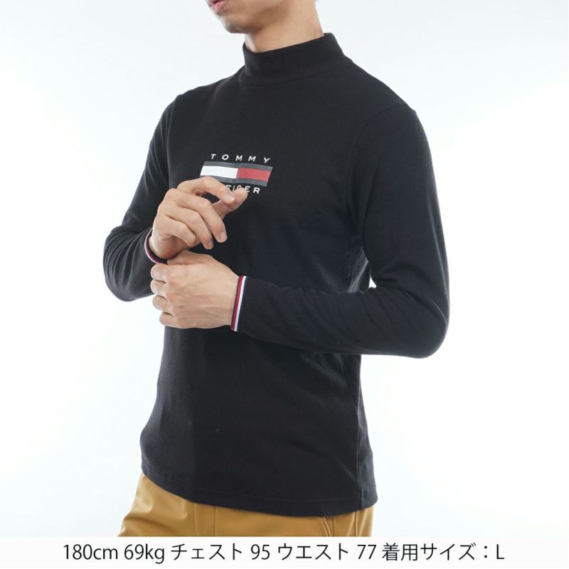 [トミーヒルフィガー]メンズ トミーフラッグ 長袖ハイネックシャツ　ブラック