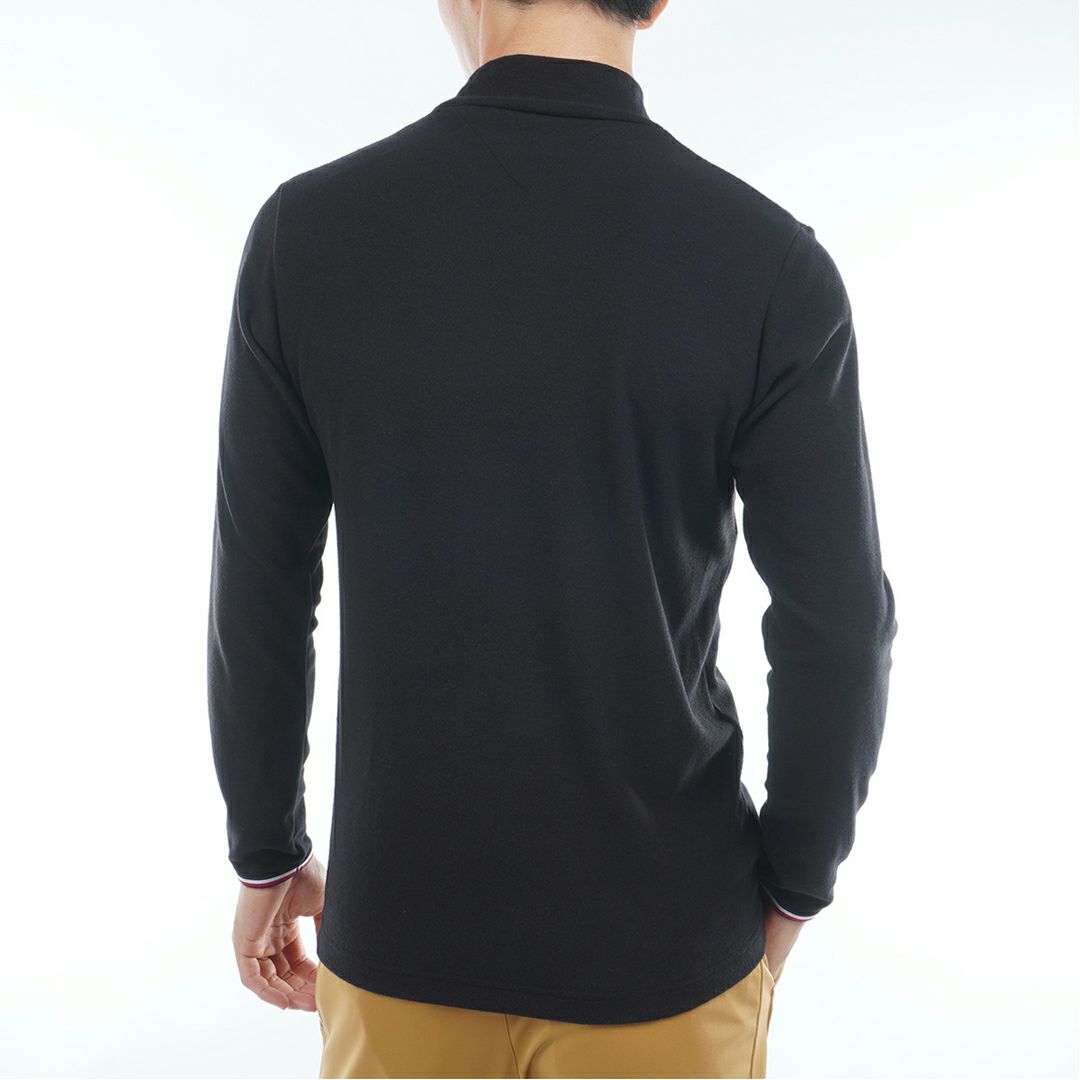 [トミーヒルフィガー]メンズ トミーフラッグ 長袖ハイネックシャツ　ブラック