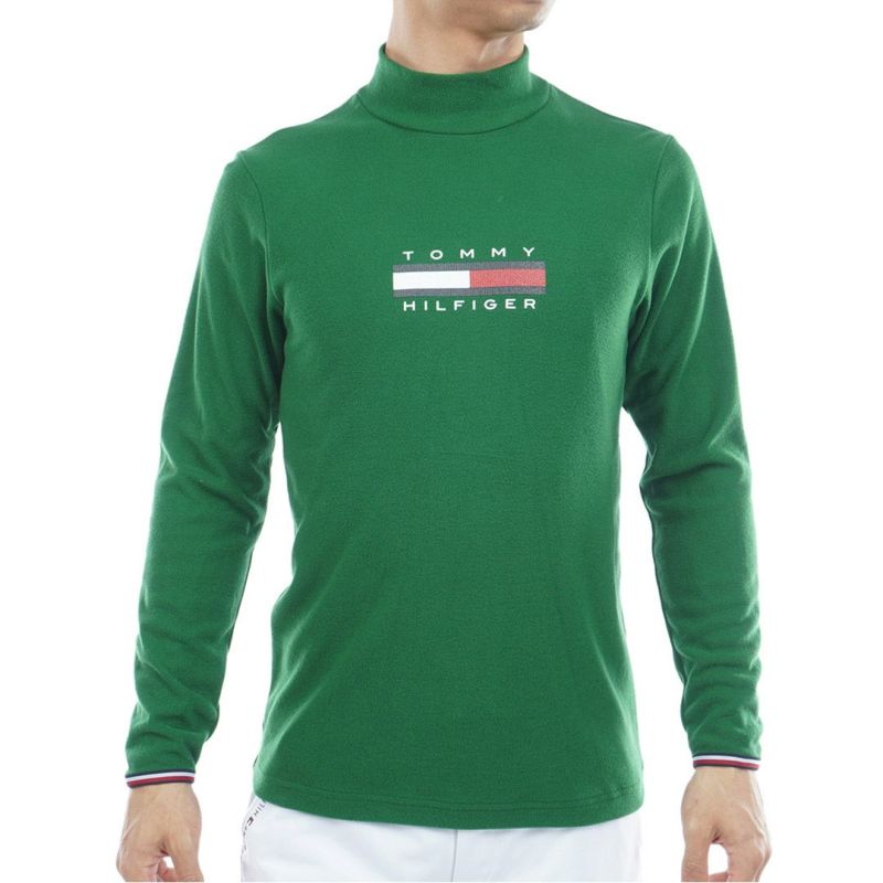 [トミーヒルフィガー]メンズ トミーフラッグ 長袖ハイネックシャツ　ダークグリーン