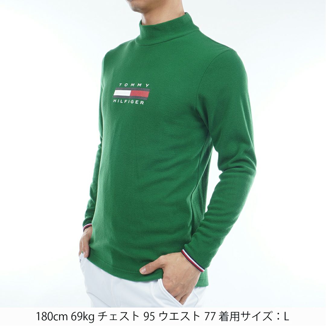[トミーヒルフィガー]メンズ トミーフラッグ 長袖ハイネックシャツ　ダークグリーン
