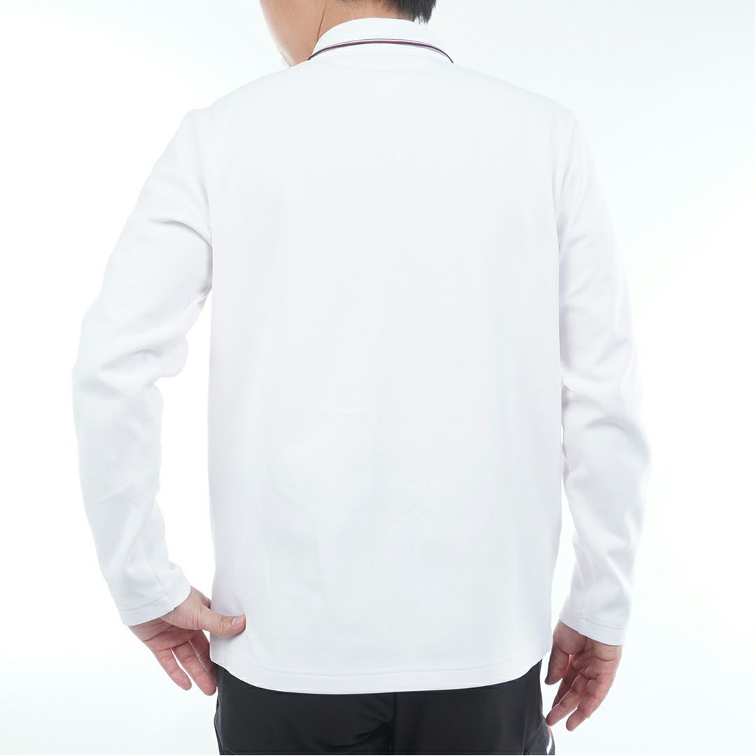 [トミーヒルフィガー]メンズ 台衿付き 長袖ジップアップポロシャツ　ホワイト